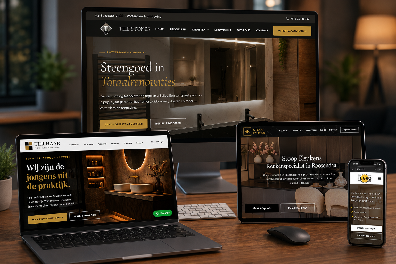 Klantwebsites van Groeimaten op laptop, tablet en telefoon